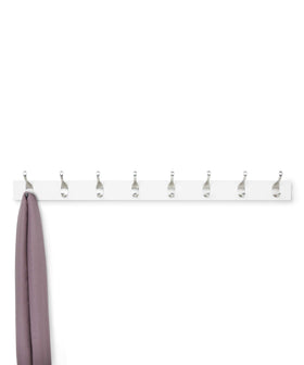 Close-up shows durable metal double hooks on the Amazon Basics rack