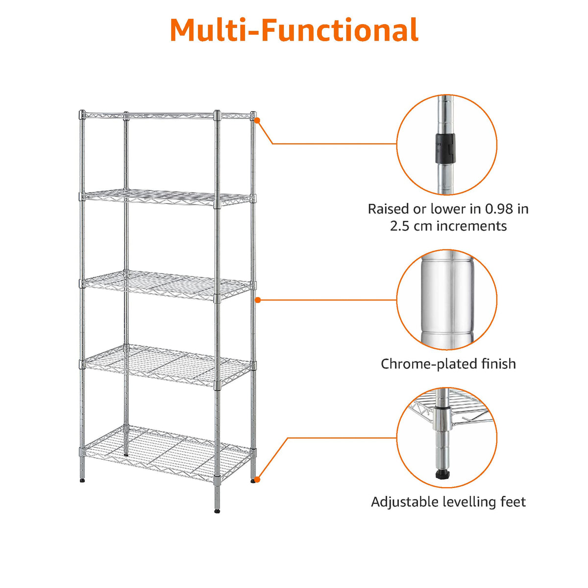 Multi-purpose storage rack suitable for garage, kitchen, laundry, or playroom.