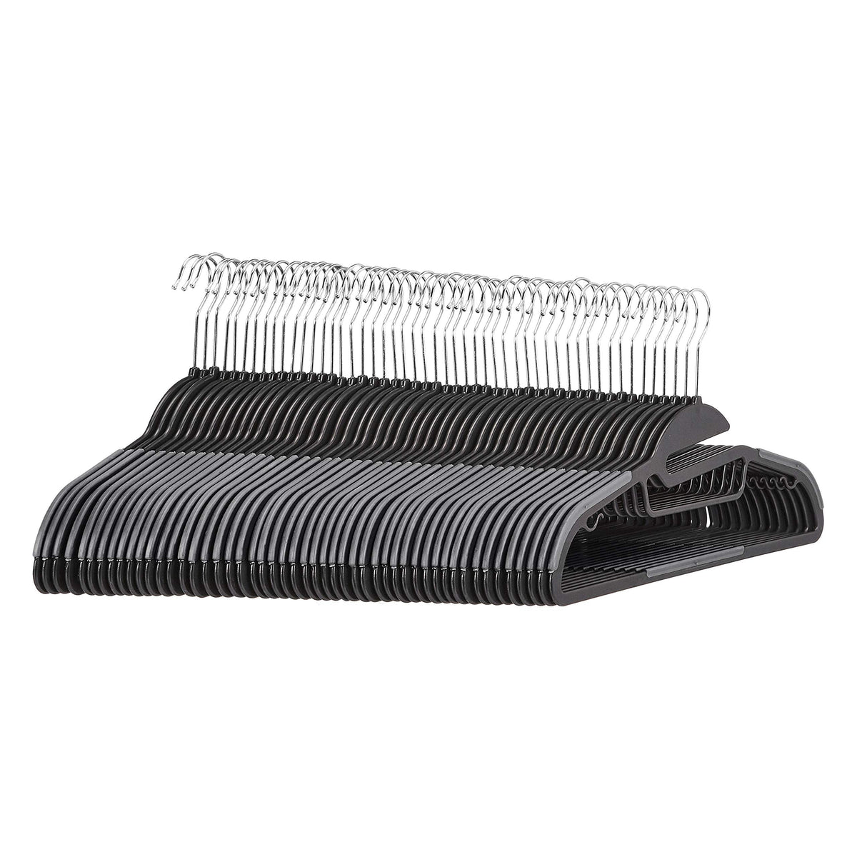 Amazon Basics non-slip hanger with horizontal bar in gray keeping outfits organized