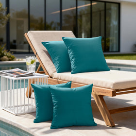 Hidden zipper close-up on Amazon Basics teal pillow cover for easy insert changes