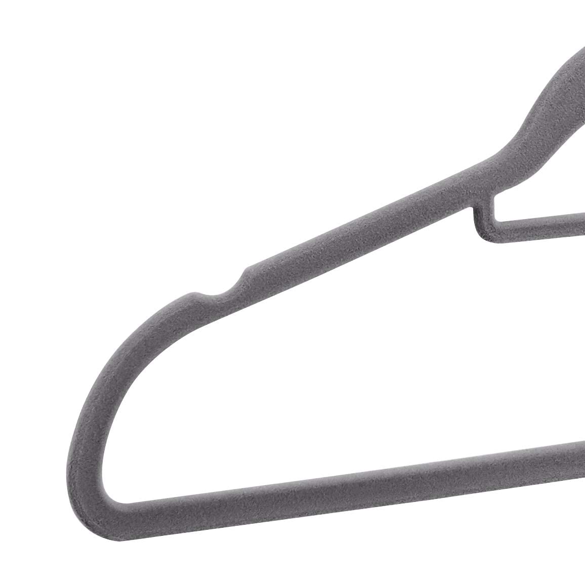 Amazon Basics hangers in dark grey coordinate with many closets.