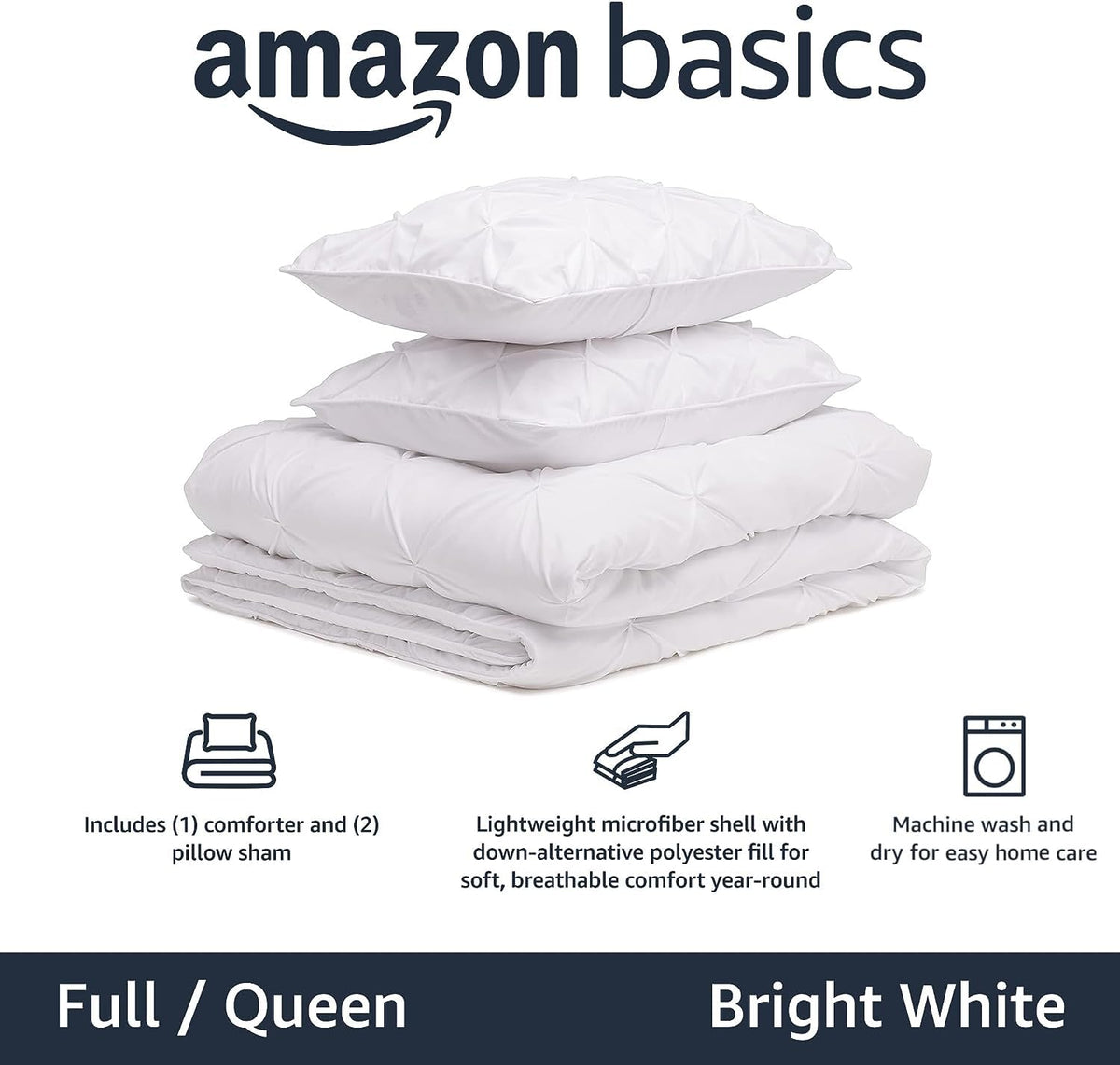 Amazon Basics pinch-pleat design with piping adds elegant bedding detail.