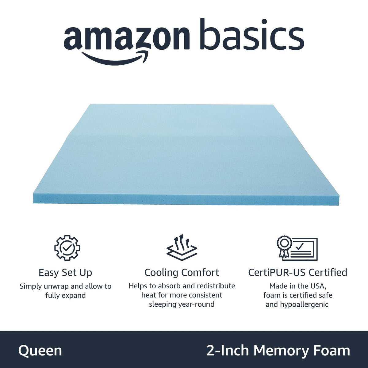 Amazon Basics cooling gel infused memory foam provides temperature regulation and comfort