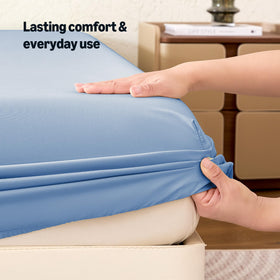 Amazon Basics queen sheet 60x80 inches labeled for precise fit.