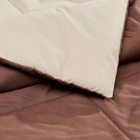 Reversible design showing chocolate and khaki sides for versatile decor