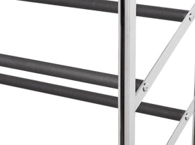Amazon Basics rolling shoe rack with locking wheels for easy, secure moving.