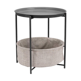 Amazon Basics round storage end table with tray top for drinks and decor in living spaces.