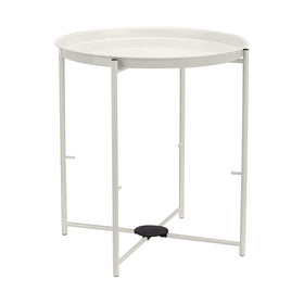 Amazon Basics end table showing fabric bin underneath for toy and blanket storage.