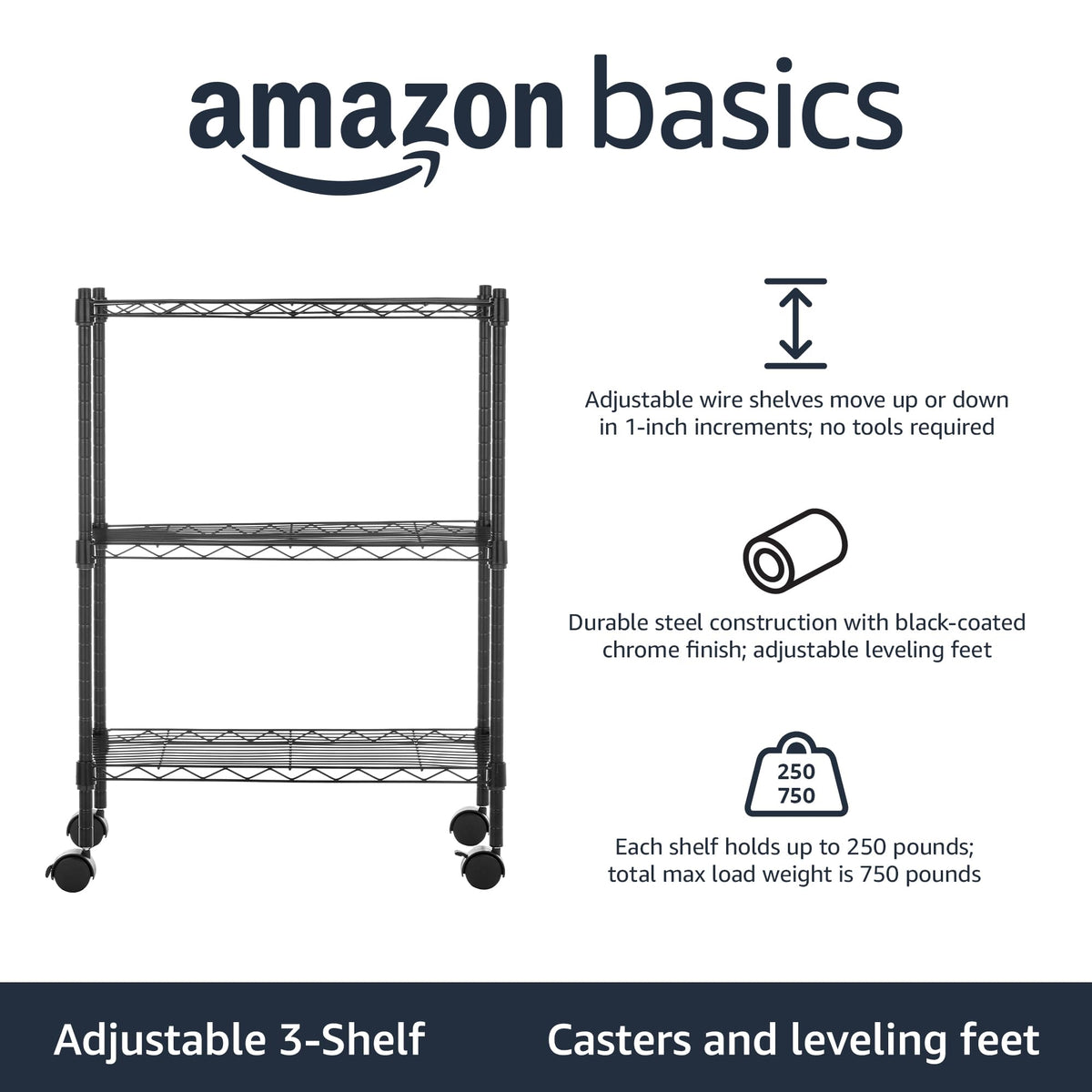 Amazon Basics shelving unit level feet close-up showing stability on uneven floors
