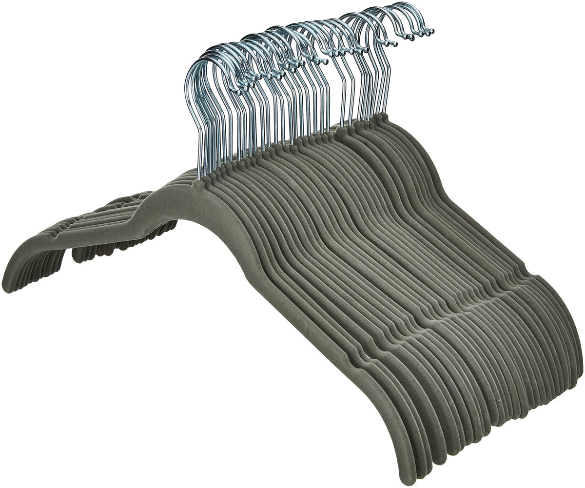Amazon Basics slim-profile hangers maximize closet space and reduce bulk.