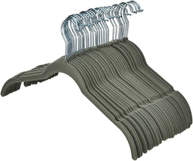 Amazon Basics slim-profile hangers maximize closet space and reduce bulk.