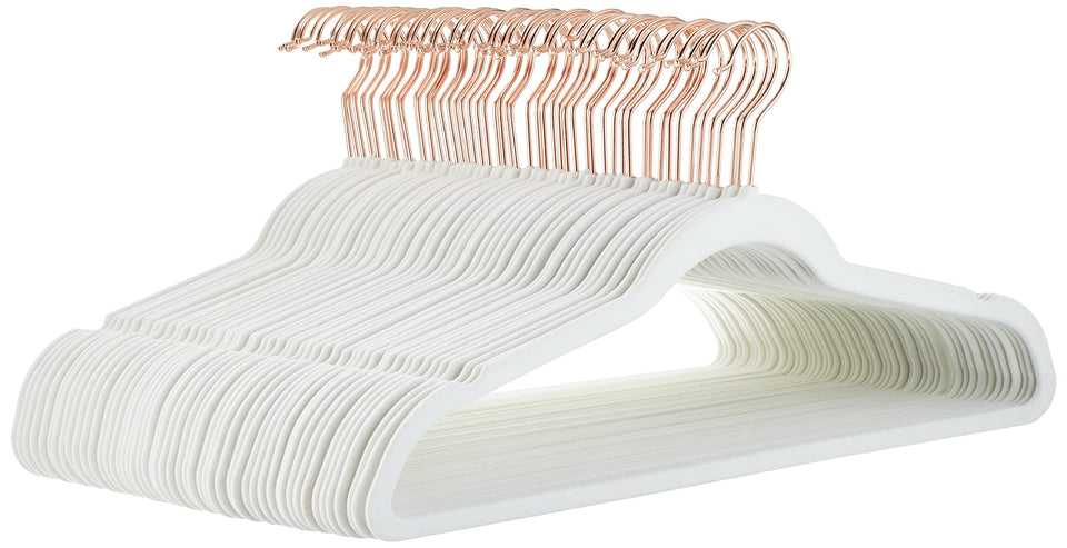 Amazon Basics slim velvet hangers for space-saving closet organization with non-slip velvet
