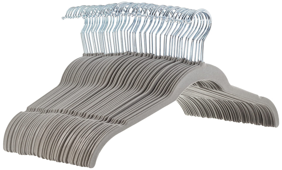 Amazon Basics velvet non-slip hanger close-up showing secure grip for fabrics