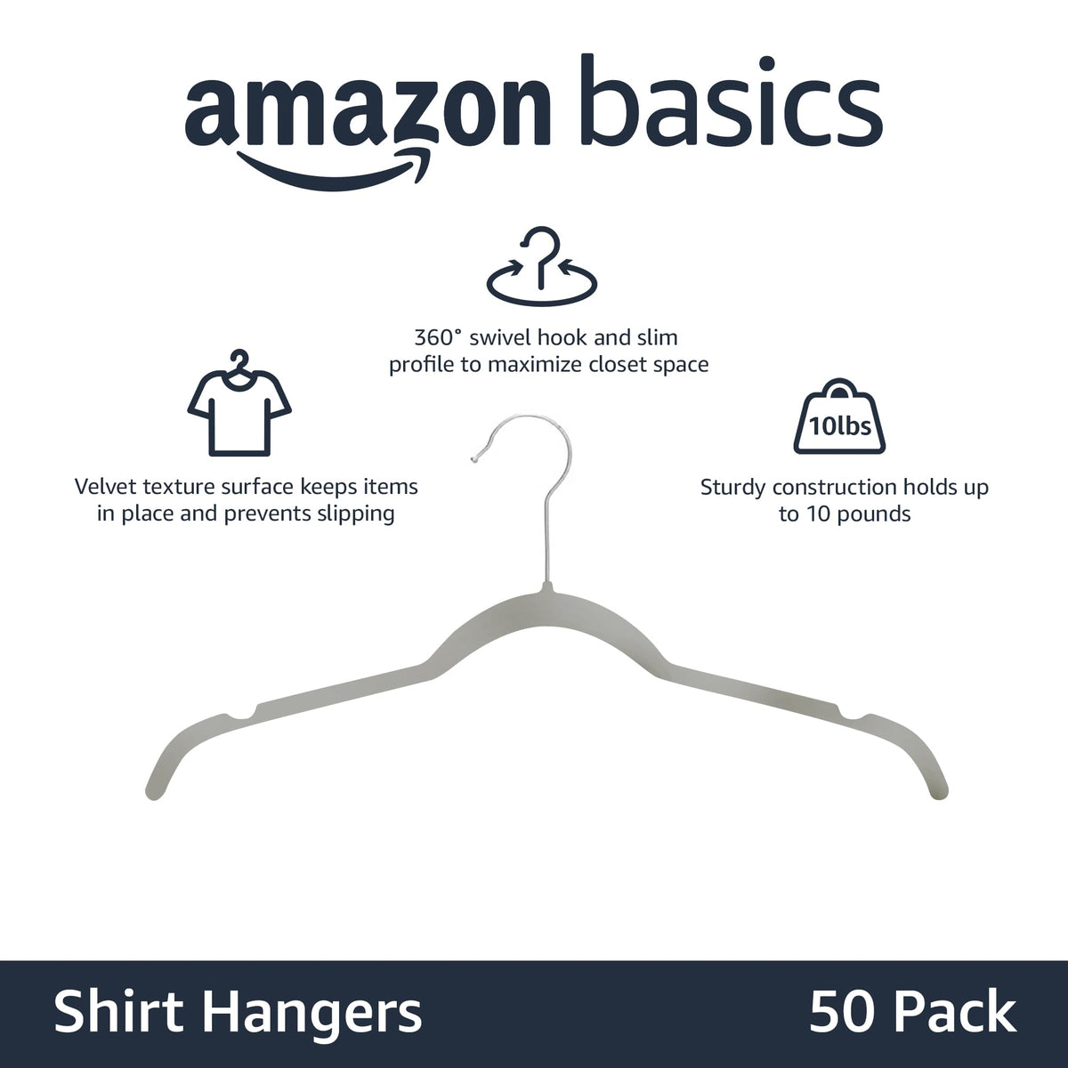Amazon Basics velvet hanger pack organized for shirts and jackets