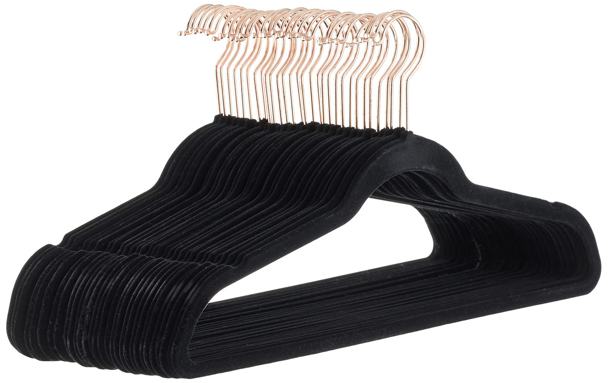 Amazon Basics velvet non-slip hangers closeup showcasing slim profile