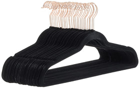 Amazon Basics velvet non-slip hangers closeup showcasing slim profile