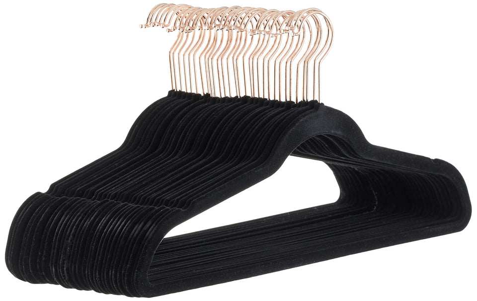Amazon Basics velvet non-slip hangers closeup showcasing slim profile