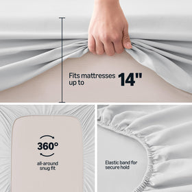 Elastic edge close-up on Amazon Basics sheet for secure mattress hug.