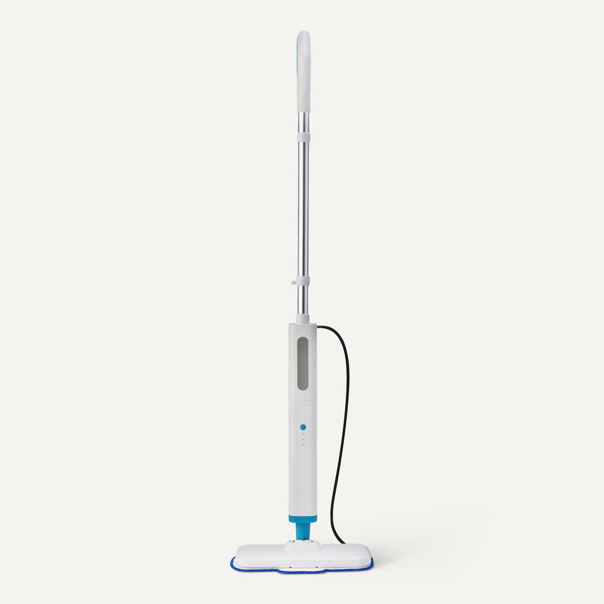 Amazon Basics steam mop with 20-foot cord reduces outlet changes.