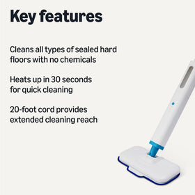 Amazon Basics steam mop quick-heat in 30 seconds supports rapid daily cleaning.