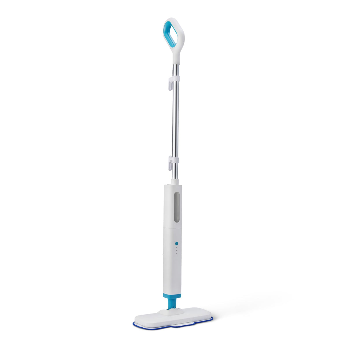 Amazon Basics steam mop on sealed floors demonstrates 1200W power for efficient cleaning.