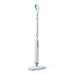 Amazon Basics steam mop on sealed floors demonstrates 1200W power for efficient cleaning.