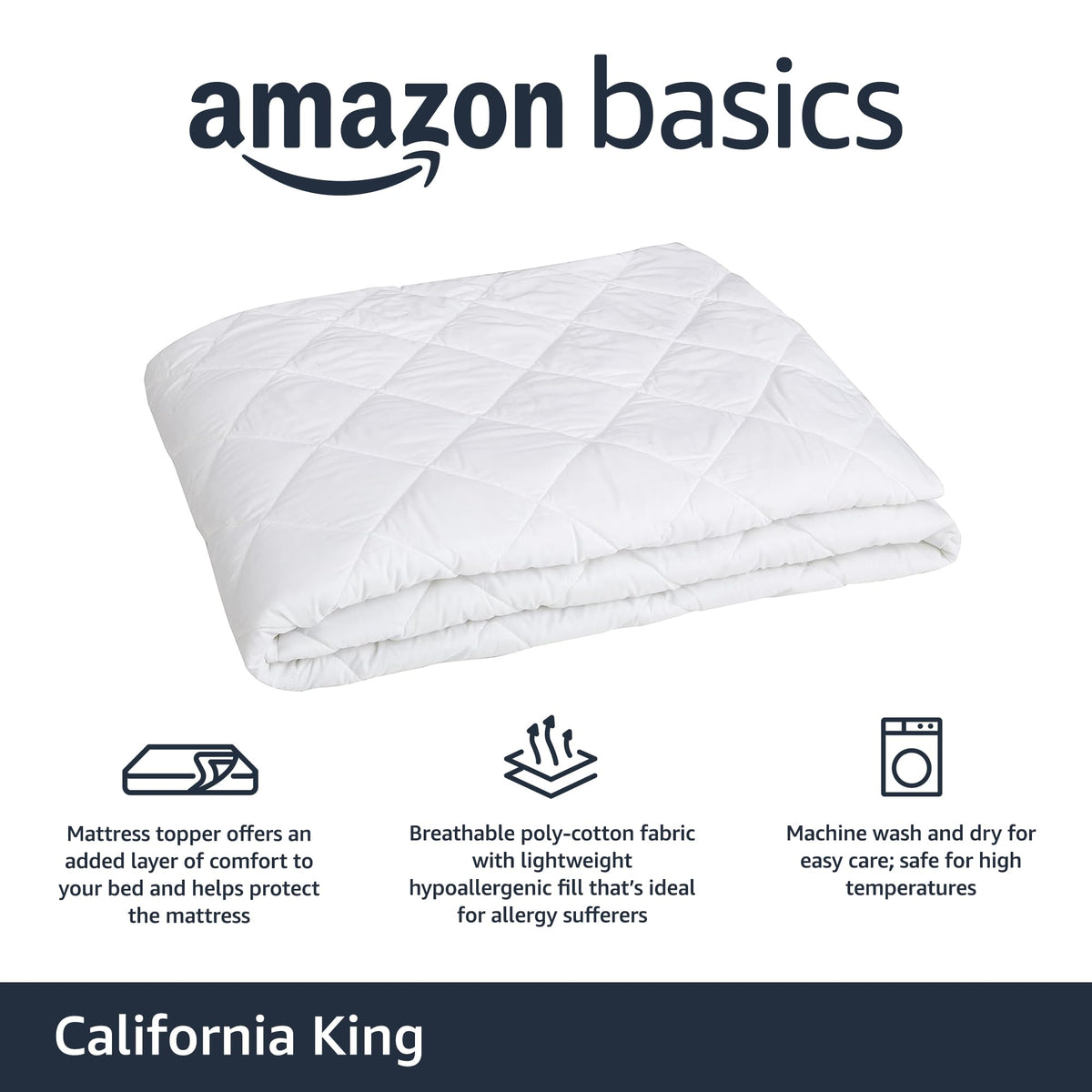 Amazon Basics topper with knitted elastic sides provides a secure fit on deep mattresses