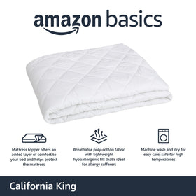 Amazon Basics topper with knitted elastic sides provides a secure fit on deep mattresses