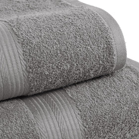 Amazon Basics towels with border detail in gray for a classic look and durability.
