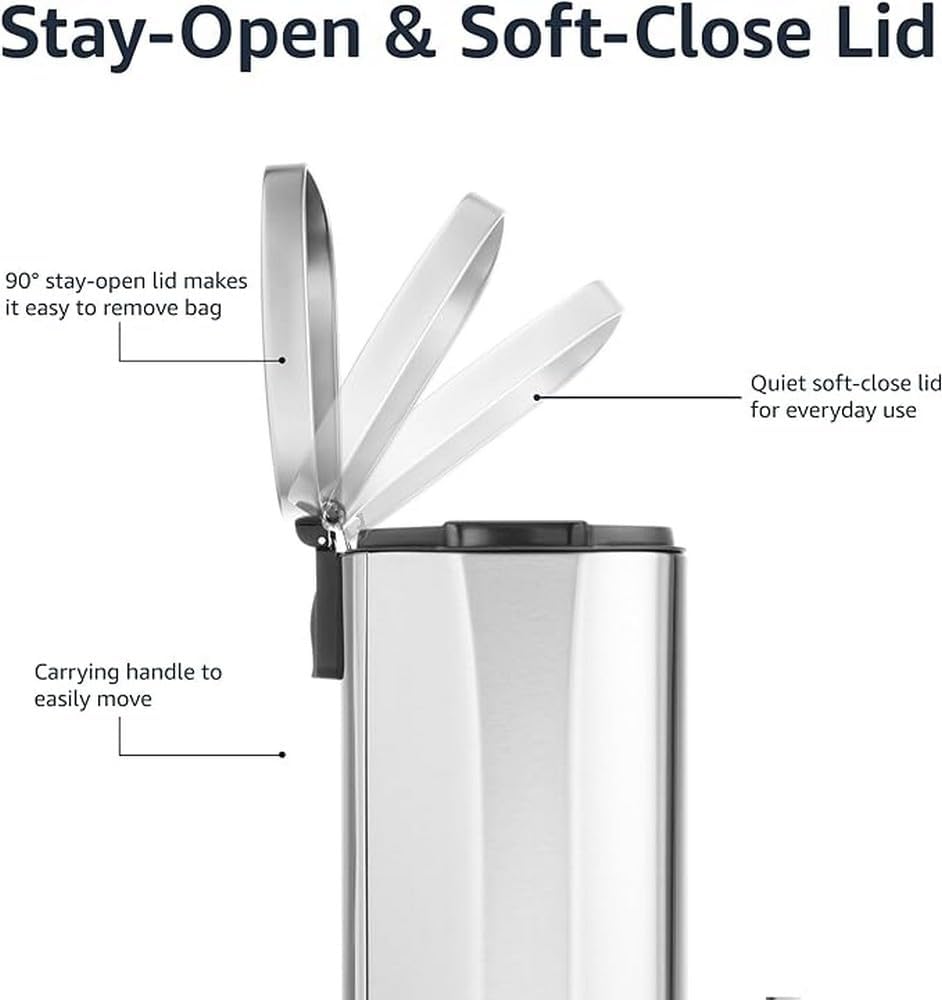 Compact dimensions of Amazon Basics trash can fit in kitchen or office spaces.