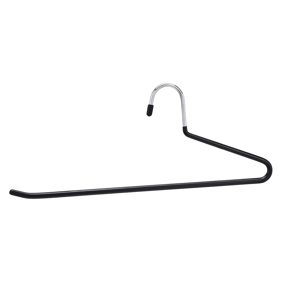 Amazon Basics trouser hanger with open side design for easy slide-on storage.