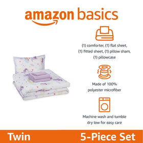 Amazon Basics twin flat sheet with unicorn print, cozy night routine