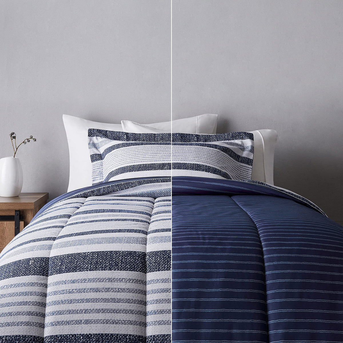 Amazon Basics twin xl comforter fabric close-up showing ultra-soft microfiber texture