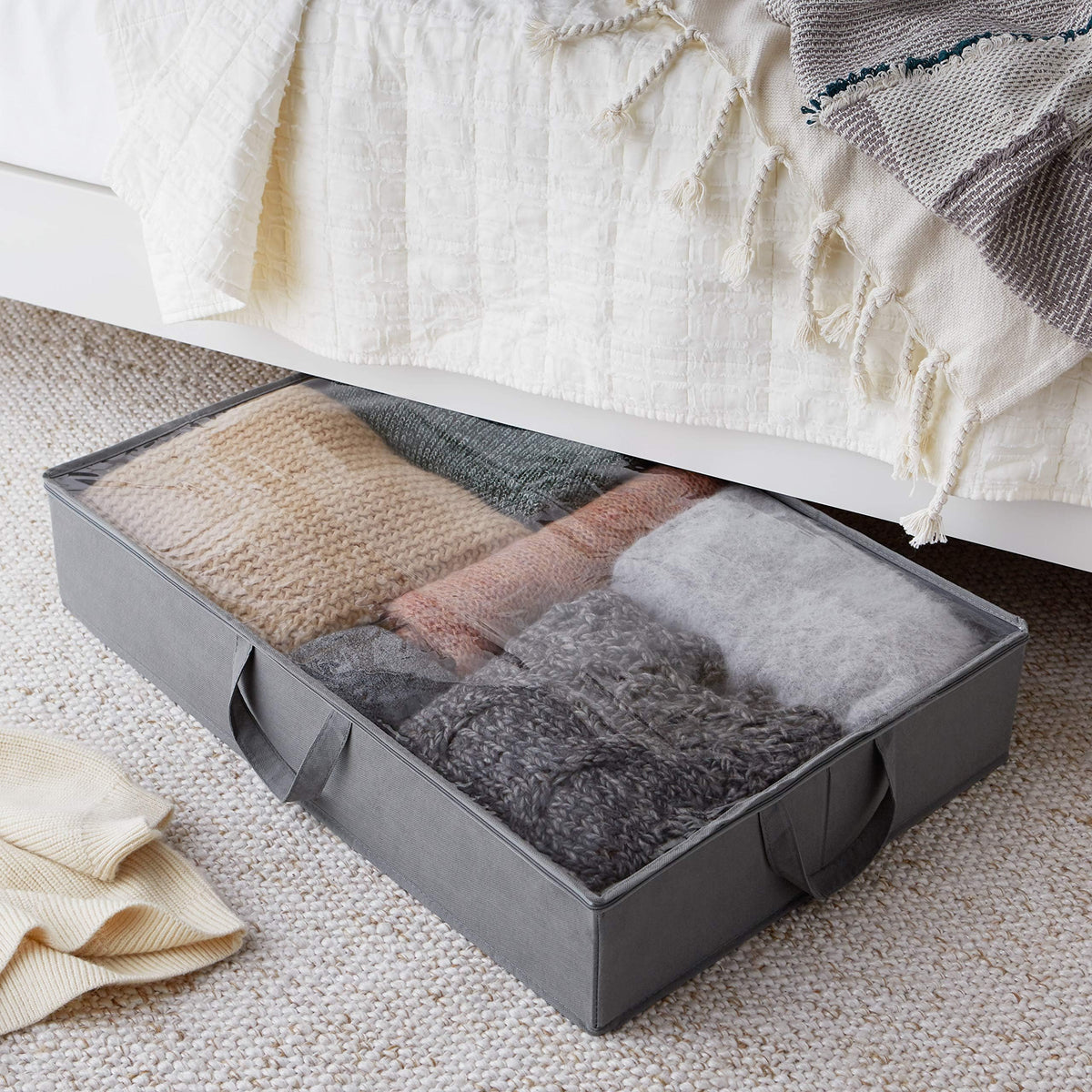 Amazon Basics under-bed bag with handles for easy access and portable storage