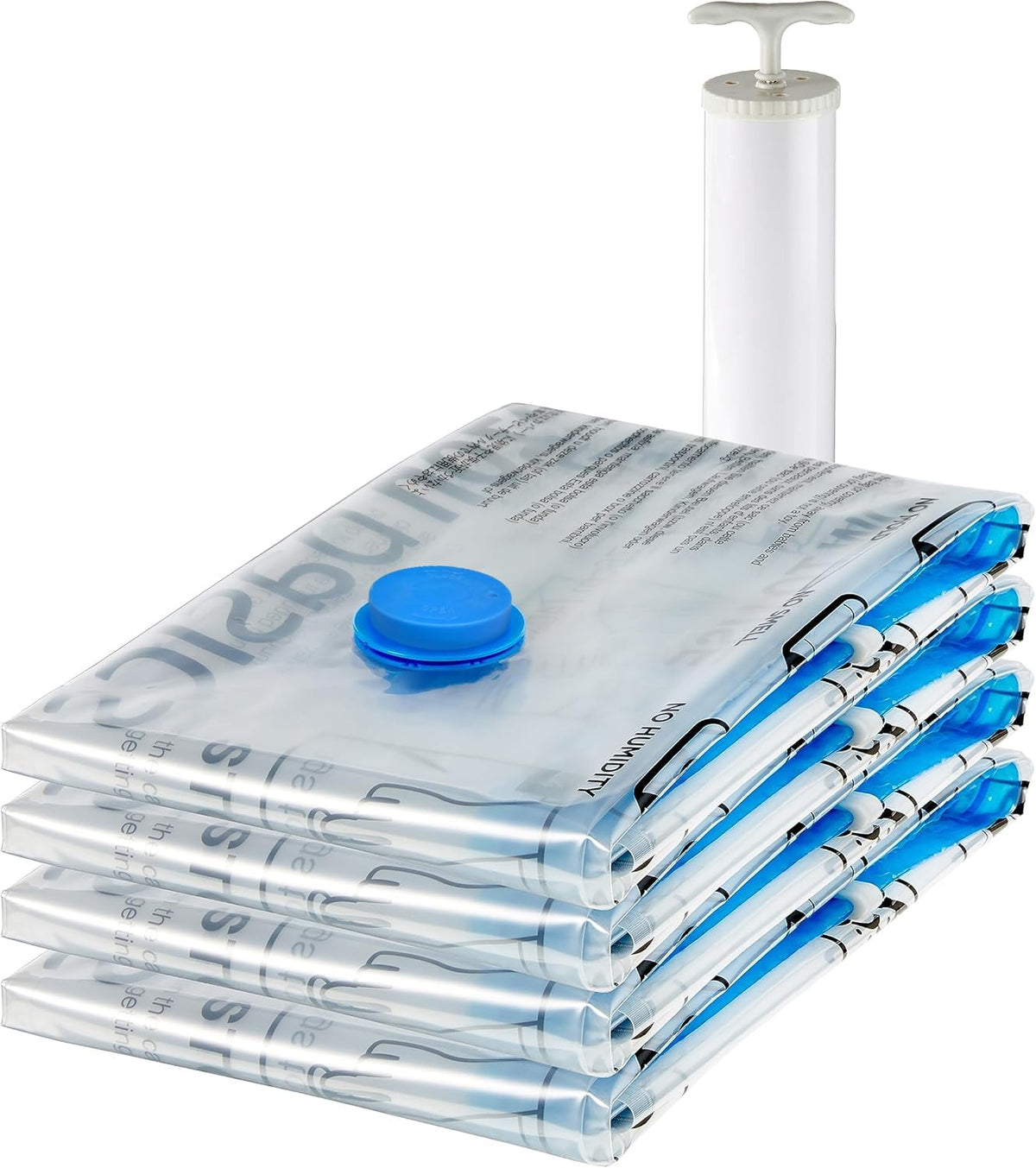 Amazon Basics X-Jumbo vacuum bags for blankets stacked for space-saving storage.