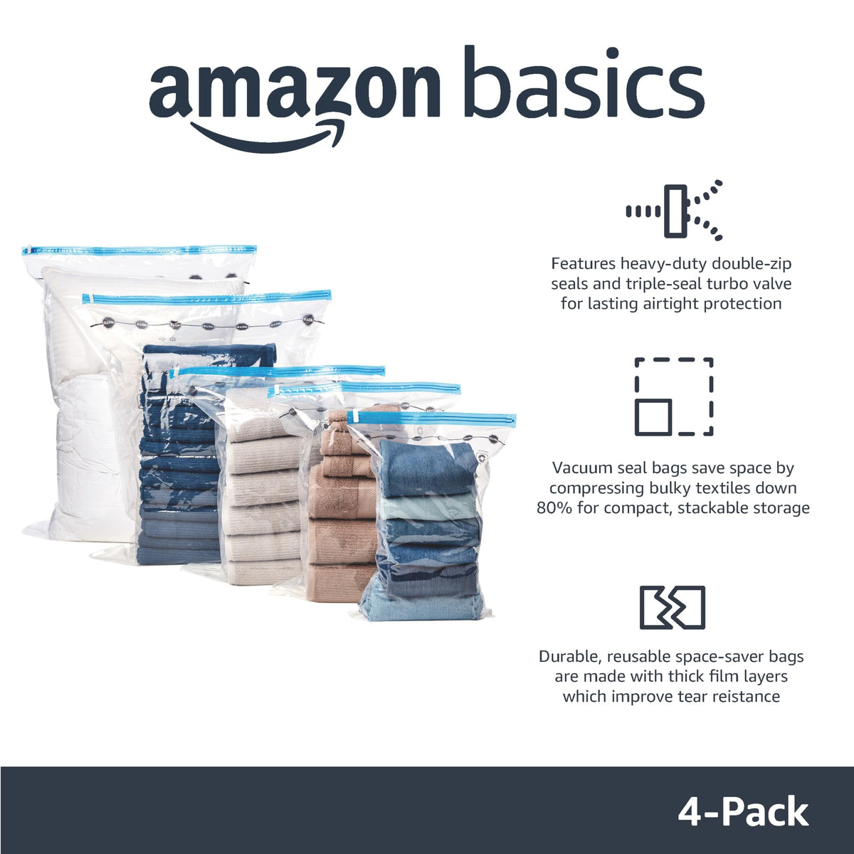 Amazon Basics X-Jumbo bags with hand pump in use for quick air removal.