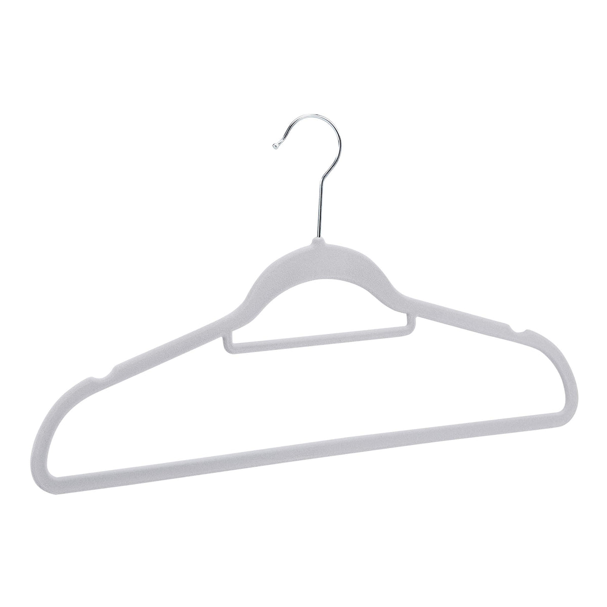 Amazon Basics velvet-finish hangers with indented shoulders prevent slipping.