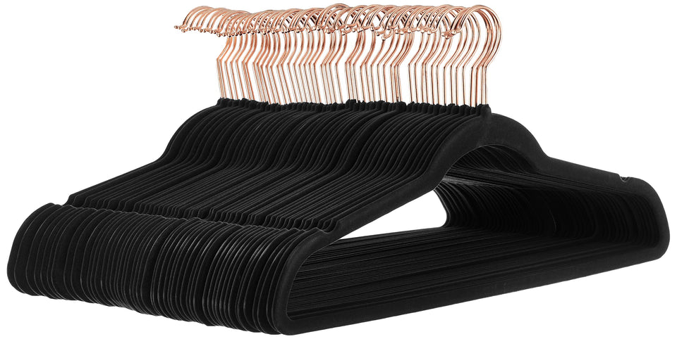 Amazon Basics velvet non-slip hanger with slim profile keeps clothing organized.