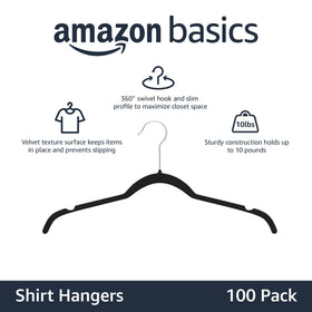 Close-up of velvet non-slip surface on Amazon Basics hangers preventing garment shift
