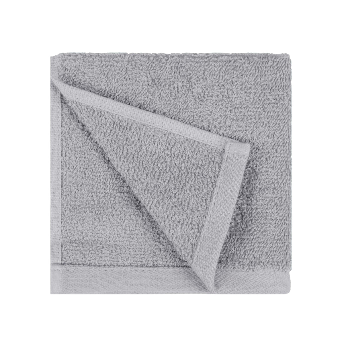 Amazon Basics gray washcloth in a dryer-safe scene communicates easy care and quick drying.