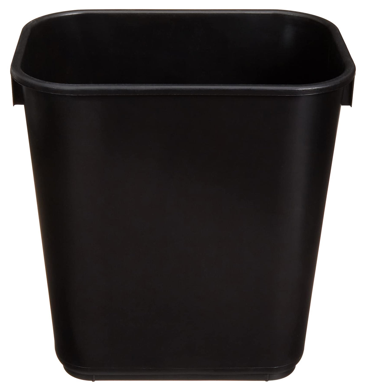 Amazon Basics wastebasket 3-gallon black front view, ideal for busy spaces