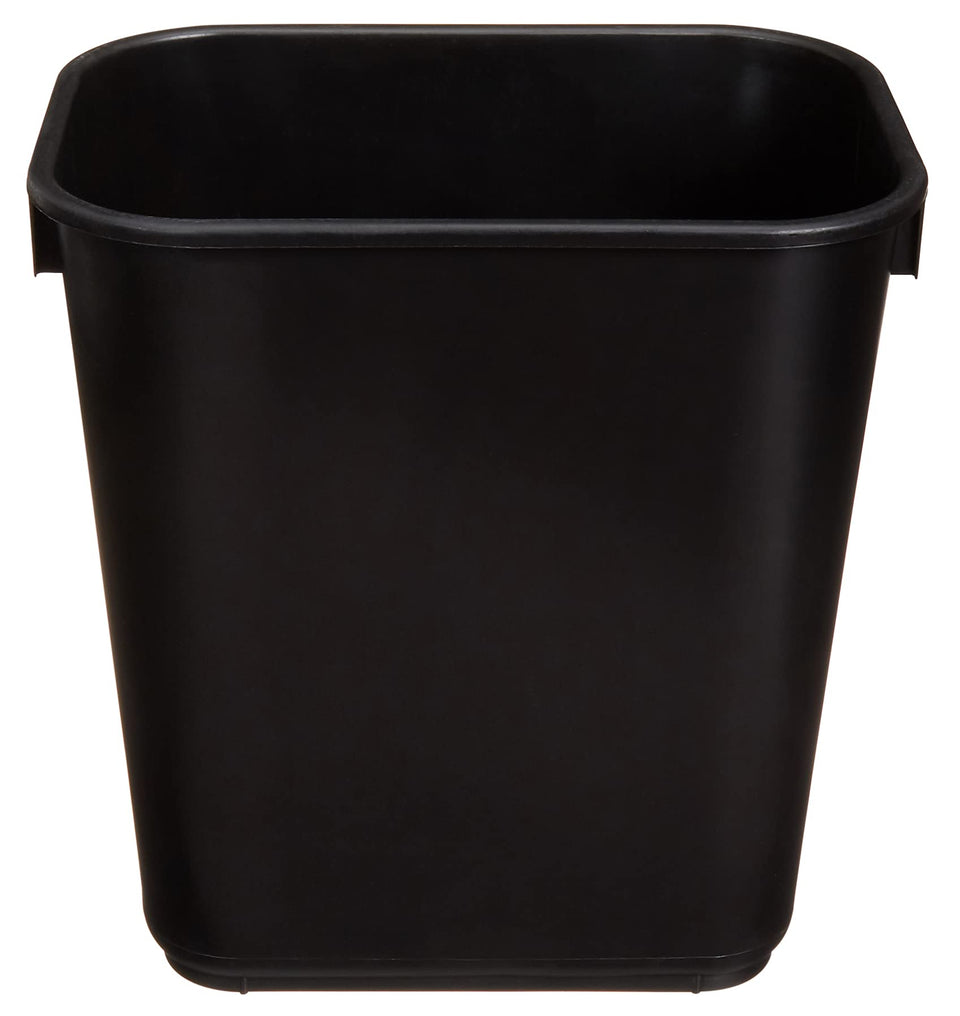 Amazon Basics wastebasket 3-gallon black front view, ideal for busy spaces