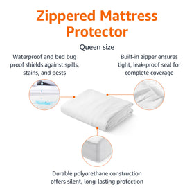 Amazon Basics waterproof mattress encasement shields against spills for families