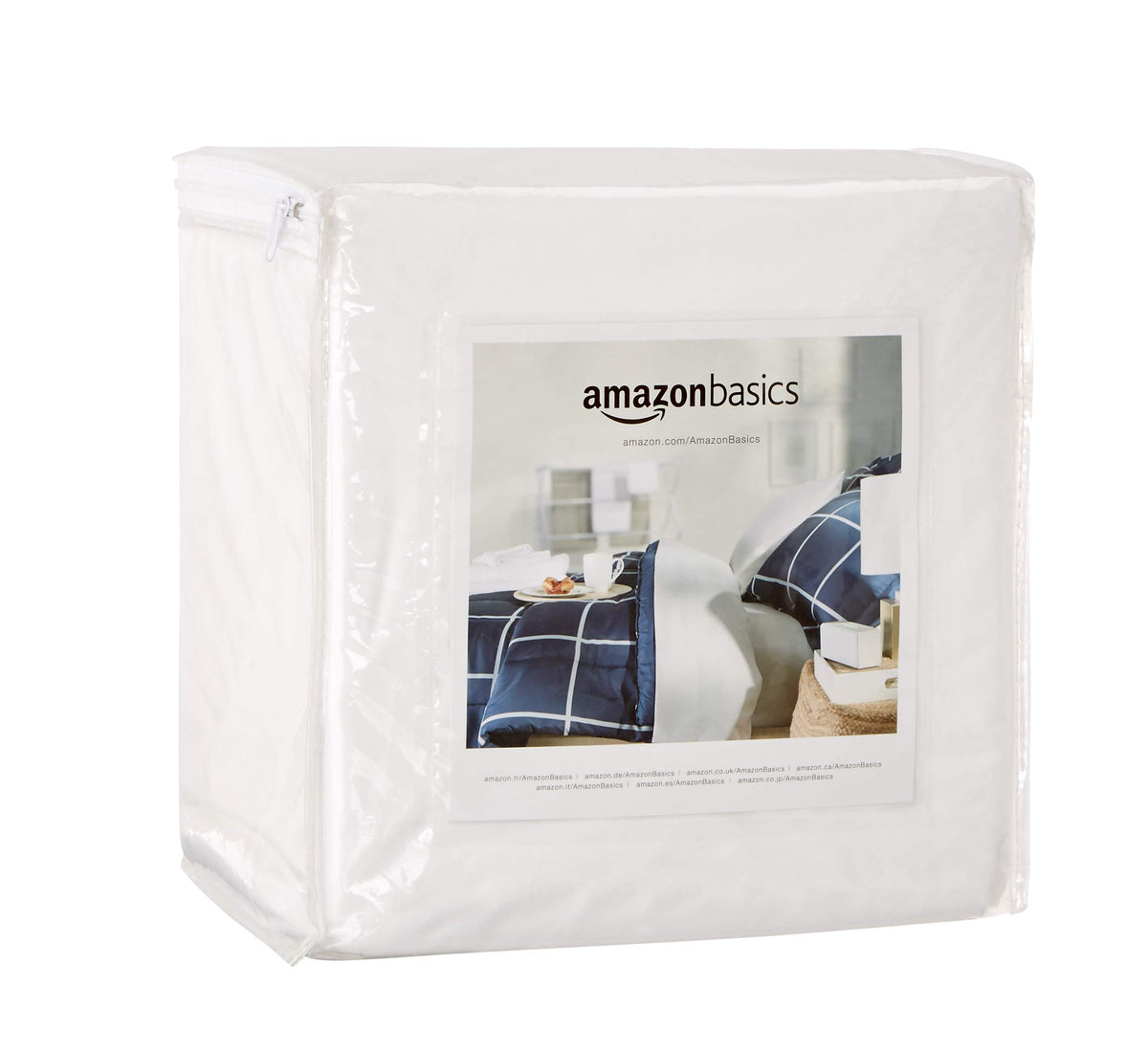 Amazon Basics waterproof mattress protector with zipper for all-around protection against spills