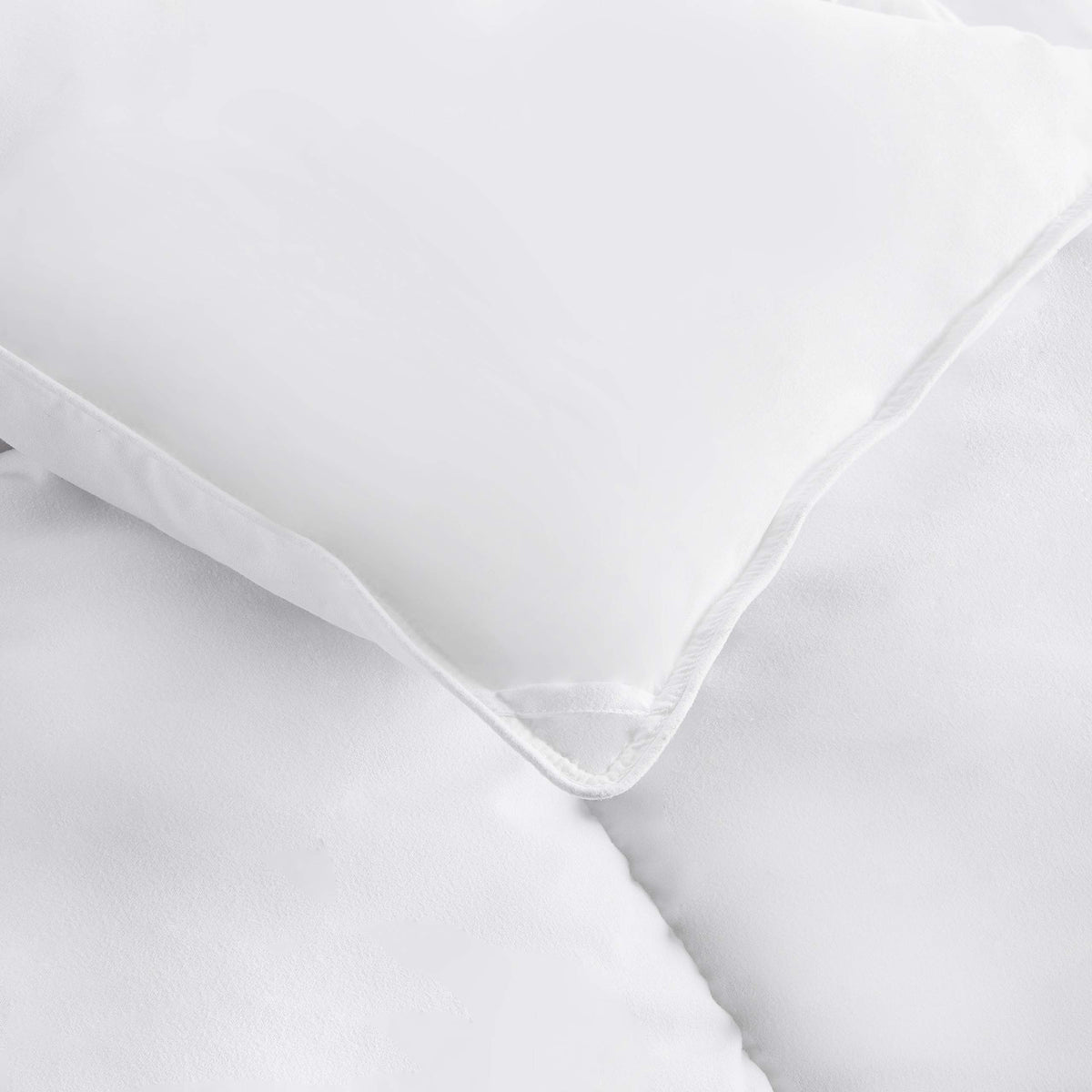 Amazon Basics white shell with smooth filling highlighting durable construction and easy care.