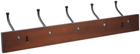 Amazon Basics wood base close-up highlights sturdy metal hooks and warm wood grain.