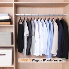 Amazon Basics wood suit hangers cherry FSC certified for eco-conscious closets.