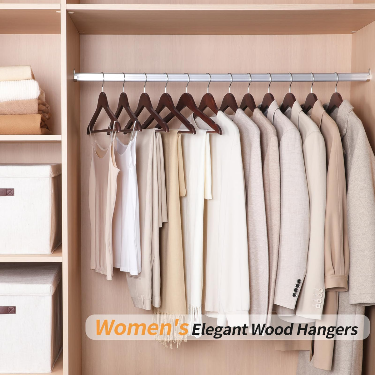 Amazon Basics wood suit hangers ideal for suits, coats, and jackets in a cherry finish.