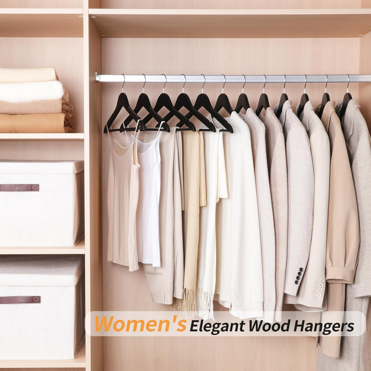 Amazon Basics wood suit hanger provides reliable support for suits and jackets.