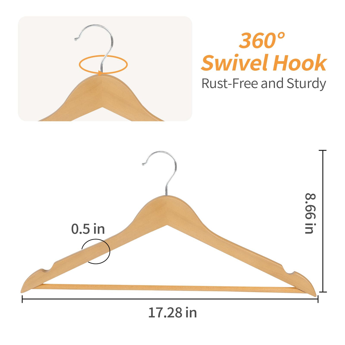 Amazon Basics wood suit hanger with natural finish, side view, supports heavy coats without sagging